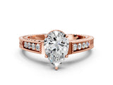 Rose gold Pear Cut Cut Diamond Milgrain Pave Band Four-Prong Setting Ring_3