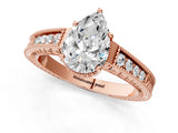 Rose gold Pear Cut Cut Diamond Milgrain Pave Band Four-Prong Setting Ring_4