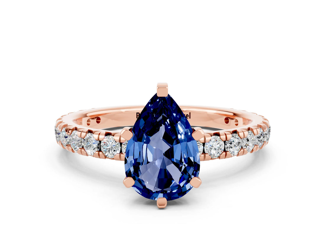 Rose gold Pear Cut Cut Diamond Pavé Band with Four-Prong Setting