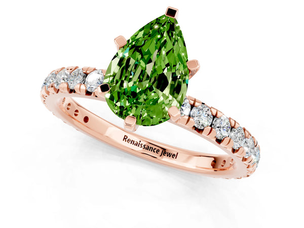 Rose gold Pear Cut Cut Diamond Pavé Band with Four-Prong Setting