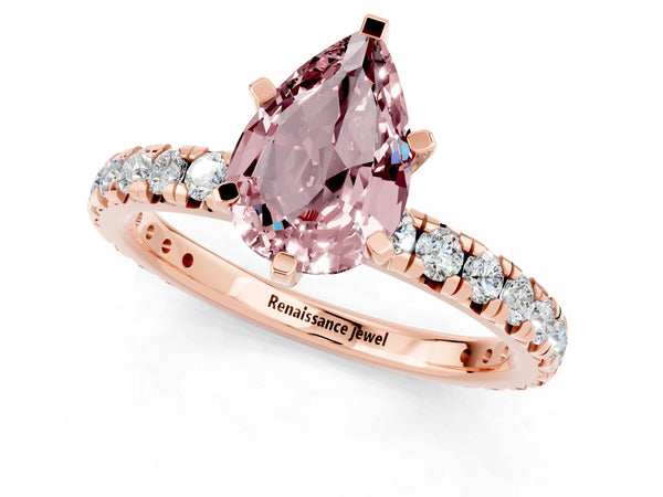 Rose gold Pear Cut Cut Diamond Pavé Band with Four-Prong Setting