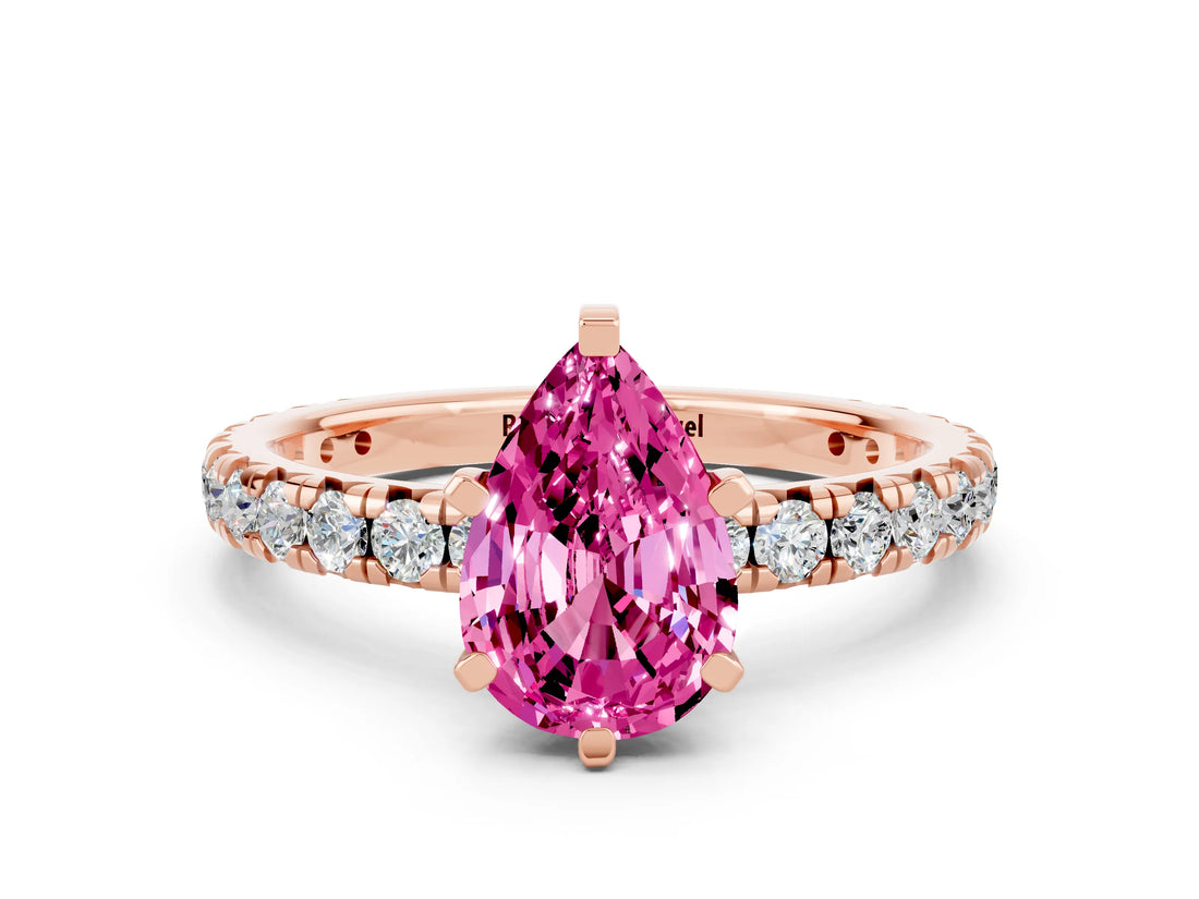Rose gold Pear Cut Cut Diamond Pavé Band with Four-Prong Setting