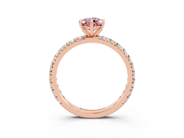 Rose gold Pear Cut Cut Diamond Pavé Band with Four-Prong Setting
