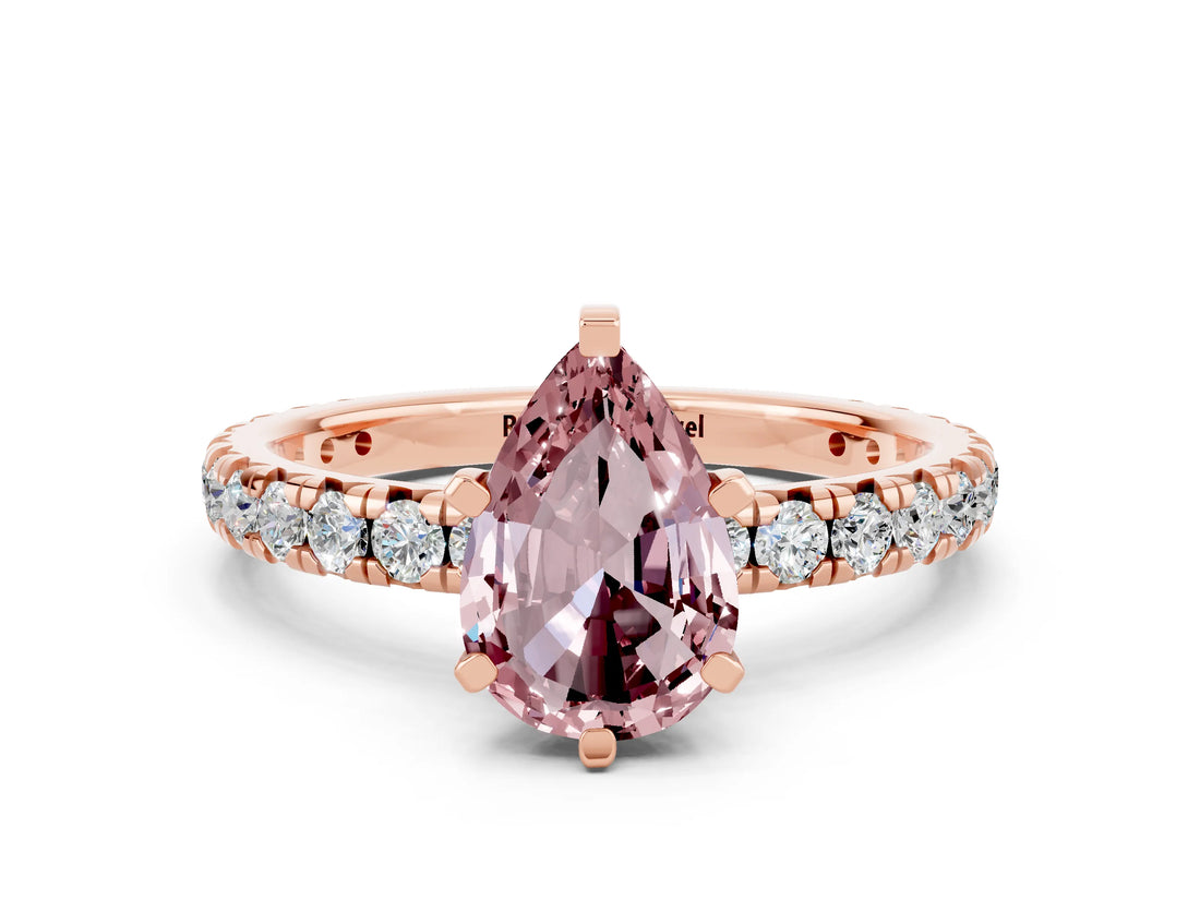 Rose gold Pear Cut Cut Diamond Pavé Band with Four-Prong Setting