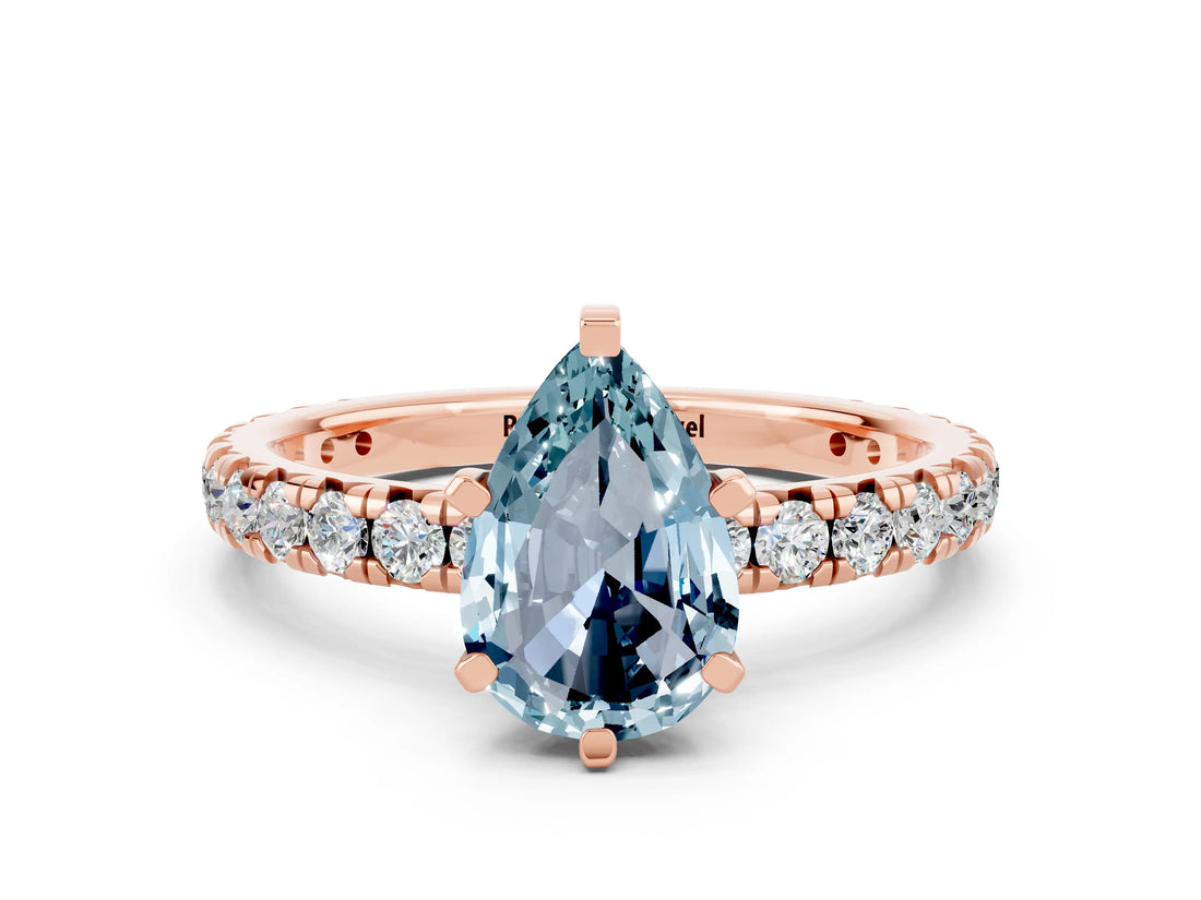 Rose gold Pear Cut Cut Diamond Pavé Band with Four-Prong Setting