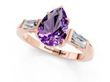 Rose gold Pear Cut Cut Diamond Ring with Tapered Baguette Side Stones in Four-Prong Setting_1