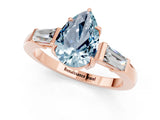Rose gold Pear Cut Cut Diamond Ring with Tapered Baguette Side Stones in Four-Prong Setting_1