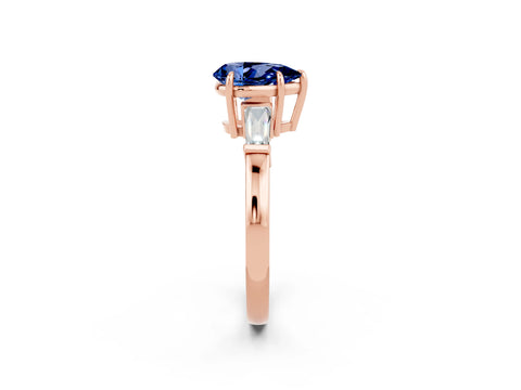 Rose gold Pear Cut Cut Diamond Ring with Tapered Baguette Side Stones in Four-Prong Setting_2