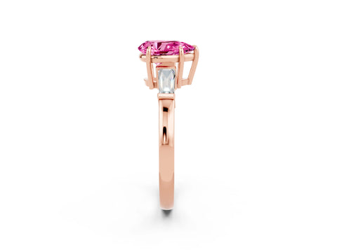 Rose gold Pear Cut Cut Diamond Ring with Tapered Baguette Side Stones in Four-Prong Setting_2