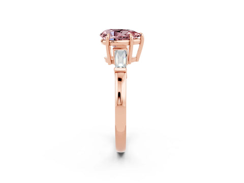 Rose gold Pear Cut Cut Diamond Ring with Tapered Baguette Side Stones in Four-Prong Setting_2