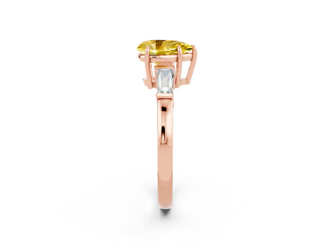 Rose gold Pear Cut Cut Diamond Ring with Tapered Baguette Side Stones in Four-Prong Setting_2