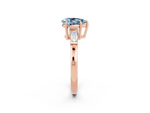 Rose gold Pear Cut Cut Diamond Ring with Tapered Baguette Side Stones in Four-Prong Setting_2