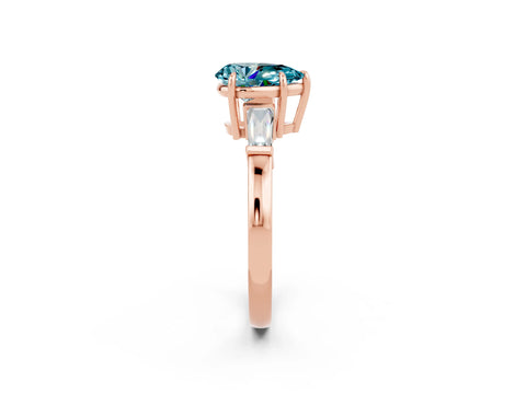 Rose gold Pear Cut Cut Diamond Ring with Tapered Baguette Side Stones in Four-Prong Setting_2