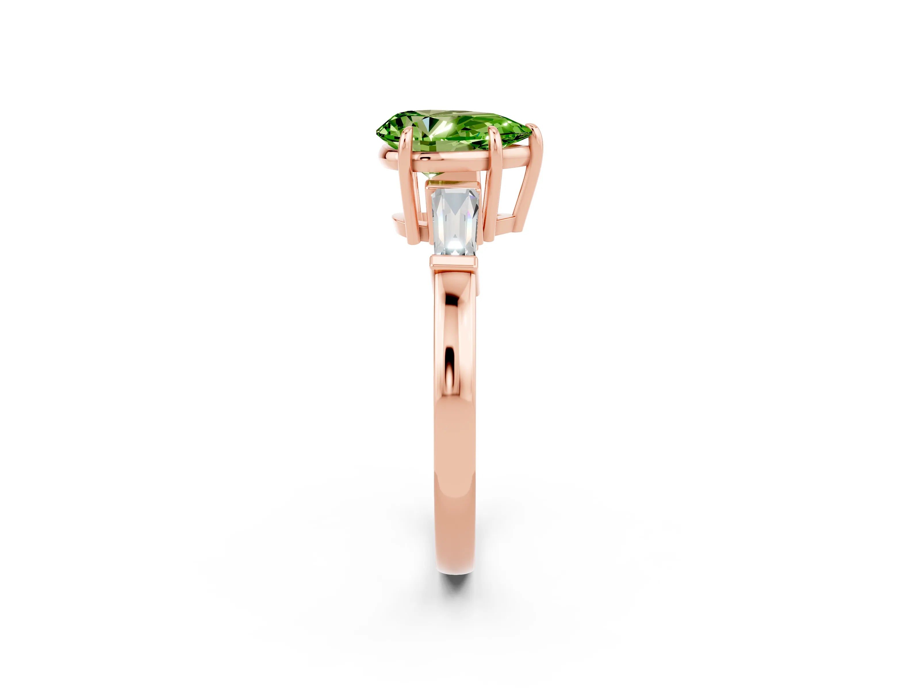 Rose gold Pear Cut Cut Diamond Ring with Tapered Baguette Side Stones in Four-Prong Setting_2