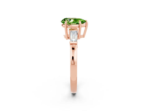 Rose gold Pear Cut Cut Diamond Ring with Tapered Baguette Side Stones in Four-Prong Setting_2