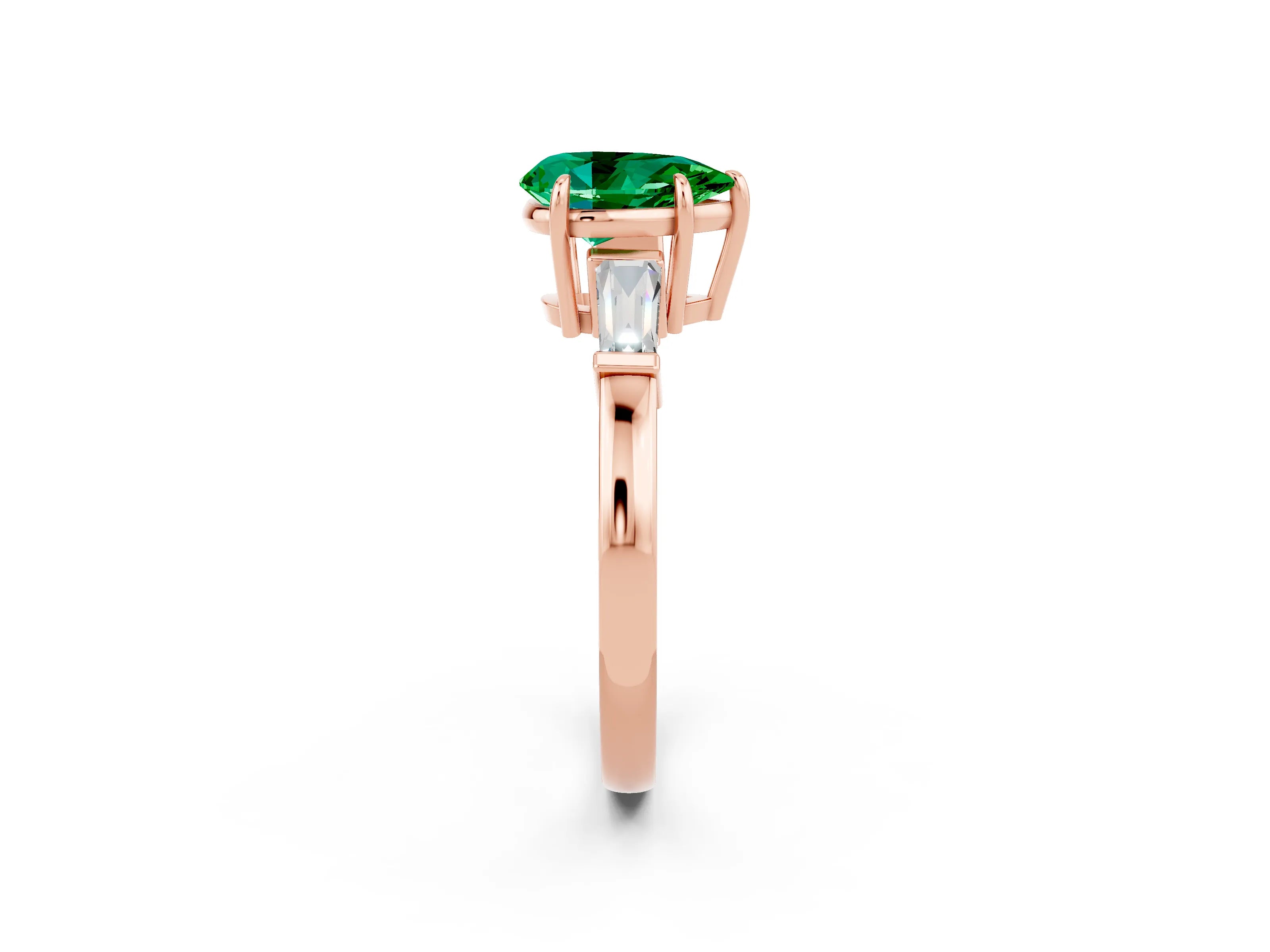 Rose gold Pear Cut Cut Diamond Ring with Tapered Baguette Side Stones in Four-Prong Setting_2