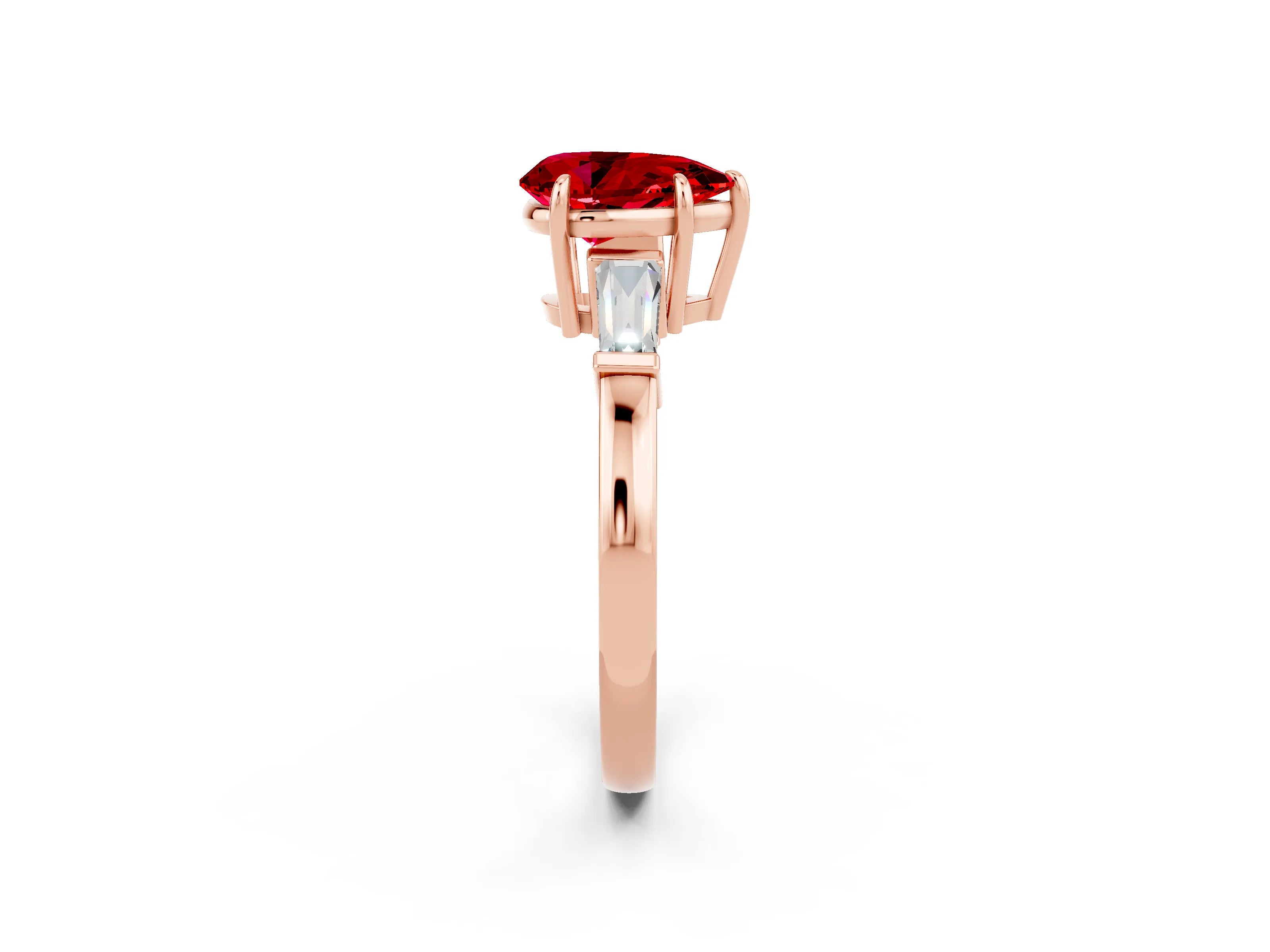 Rose gold Pear Cut Cut Diamond Ring with Tapered Baguette Side Stones in Four-Prong Setting_2