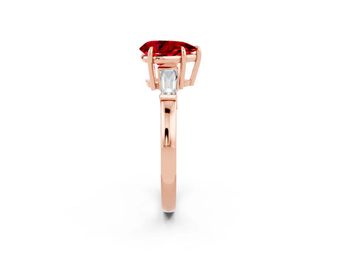 Rose gold Pear Cut Cut Diamond Ring with Tapered Baguette Side Stones in Four-Prong Setting_2
