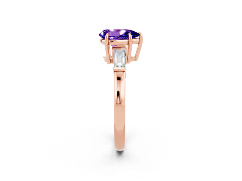 Rose gold Pear Cut Cut Diamond Ring with Tapered Baguette Side Stones in Four-Prong Setting_2