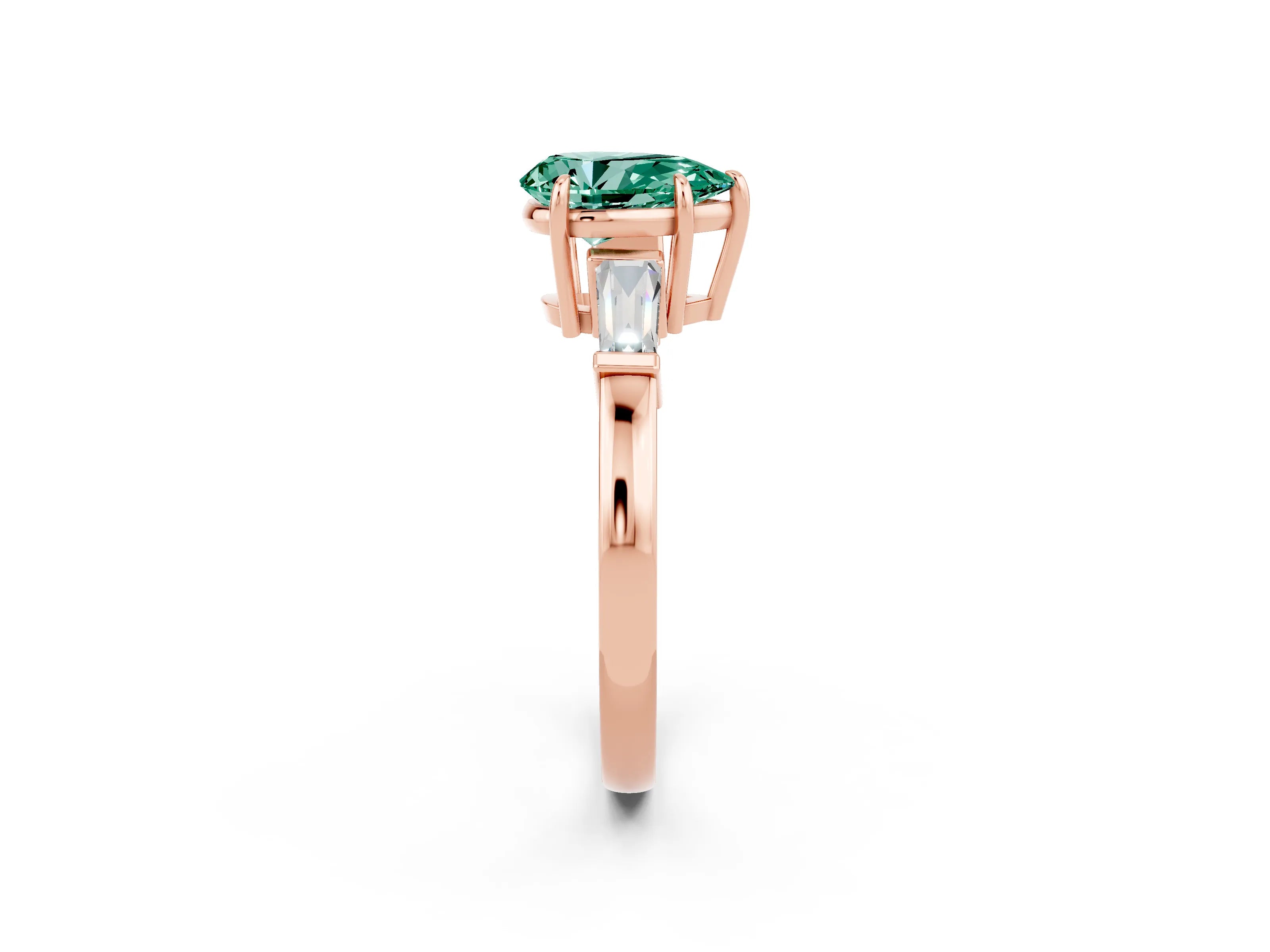 Rose gold Pear Cut Cut Diamond Ring with Tapered Baguette Side Stones in Four-Prong Setting_2