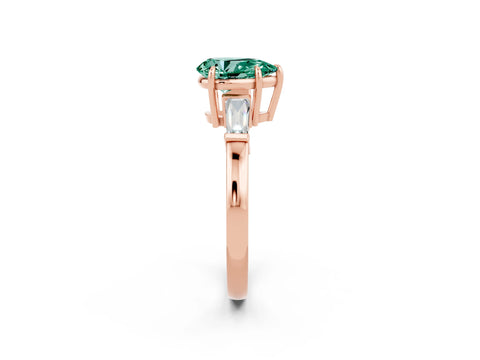 Rose gold Pear Cut Cut Diamond Ring with Tapered Baguette Side Stones in Four-Prong Setting_2