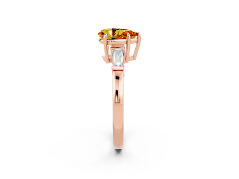 Rose gold Pear Cut Cut Diamond Ring with Tapered Baguette Side Stones in Four-Prong Setting_2