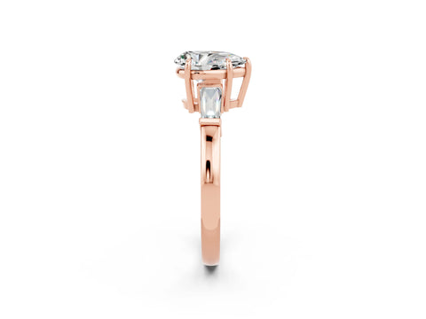 Rose gold Pear Cut Cut Diamond Ring with Tapered Baguette Side Stones in Four-Prong Setting_2