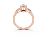 Rose gold Pear Cut Cut Diamond Ring with Tapered Baguette Side Stones in Four-Prong Setting_3
