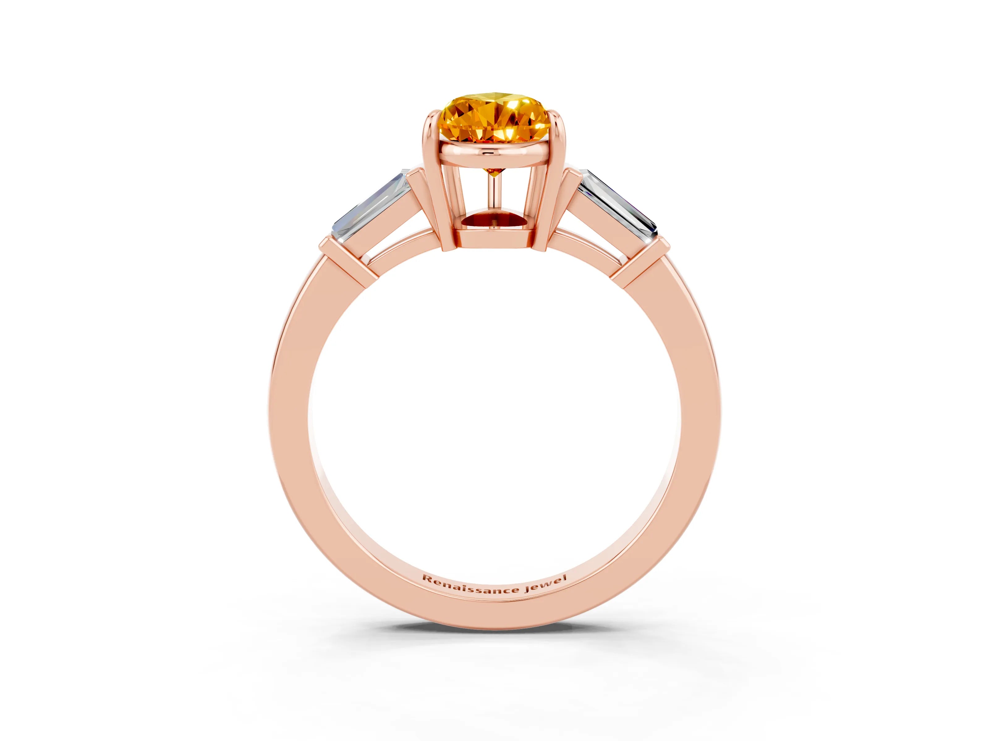 Rose gold Pear Cut Cut Diamond Ring with Tapered Baguette Side Stones in Four-Prong Setting_3