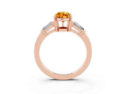 Rose gold Pear Cut Cut Diamond Ring with Tapered Baguette Side Stones in Four-Prong Setting_3