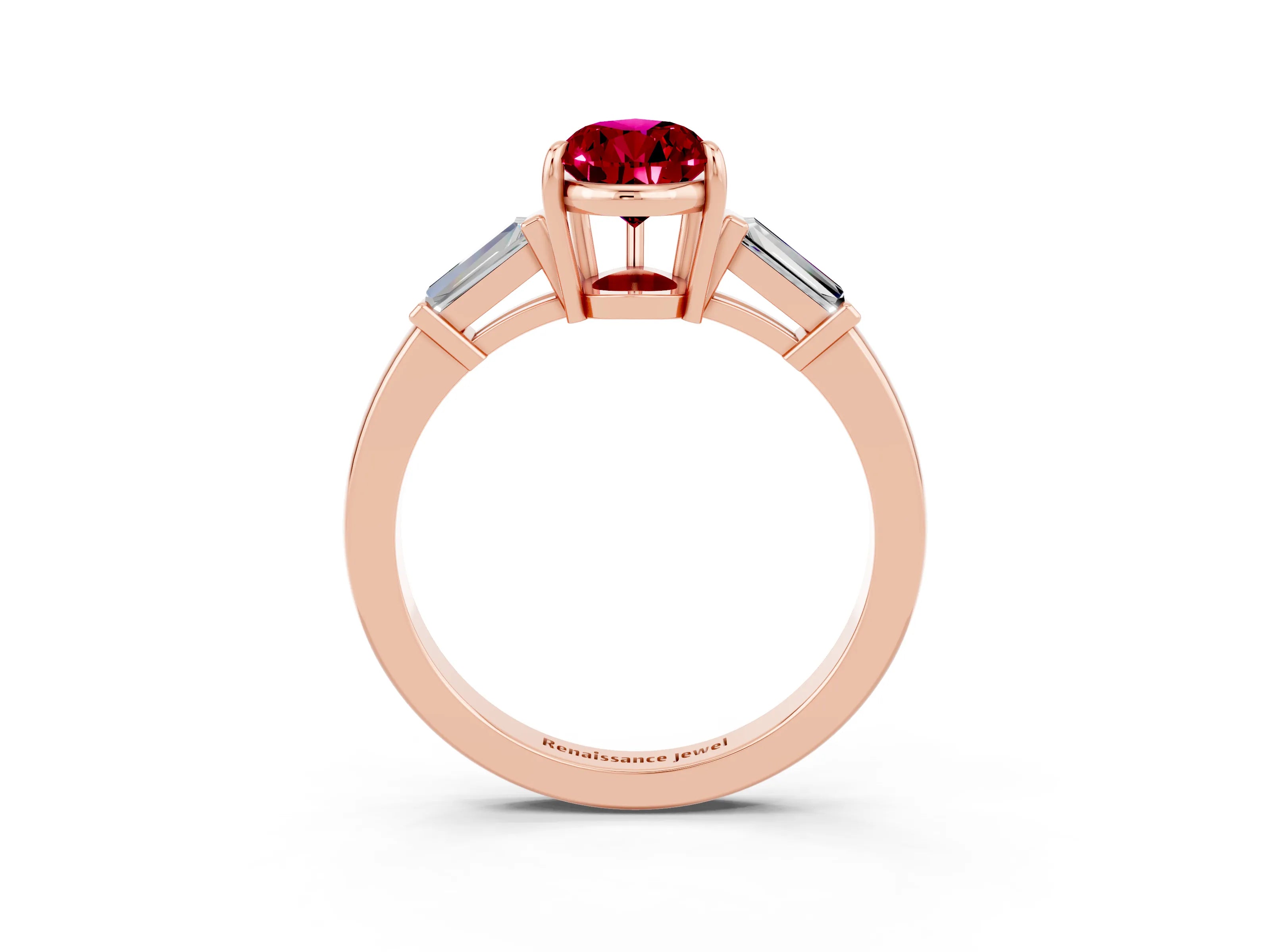 Rose gold Pear Cut Cut Diamond Ring with Tapered Baguette Side Stones in Four-Prong Setting_3