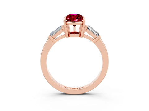 Rose gold Pear Cut Cut Diamond Ring with Tapered Baguette Side Stones in Four-Prong Setting_3