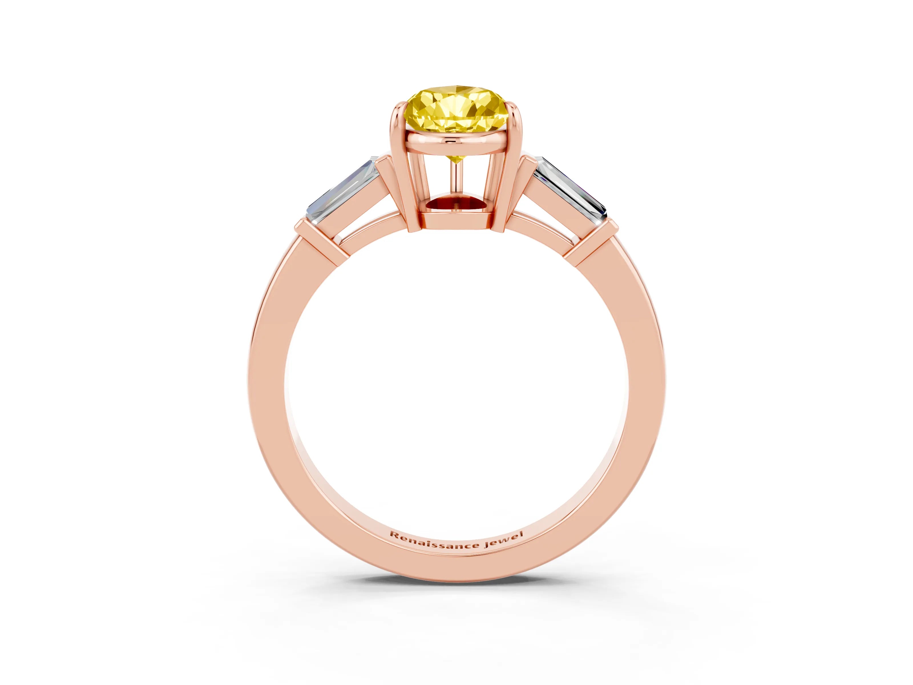 Rose gold Pear Cut Cut Diamond Ring with Tapered Baguette Side Stones in Four-Prong Setting_3