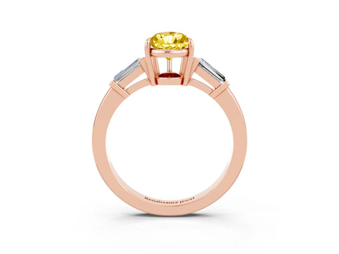 Rose gold Pear Cut Cut Diamond Ring with Tapered Baguette Side Stones in Four-Prong Setting_3