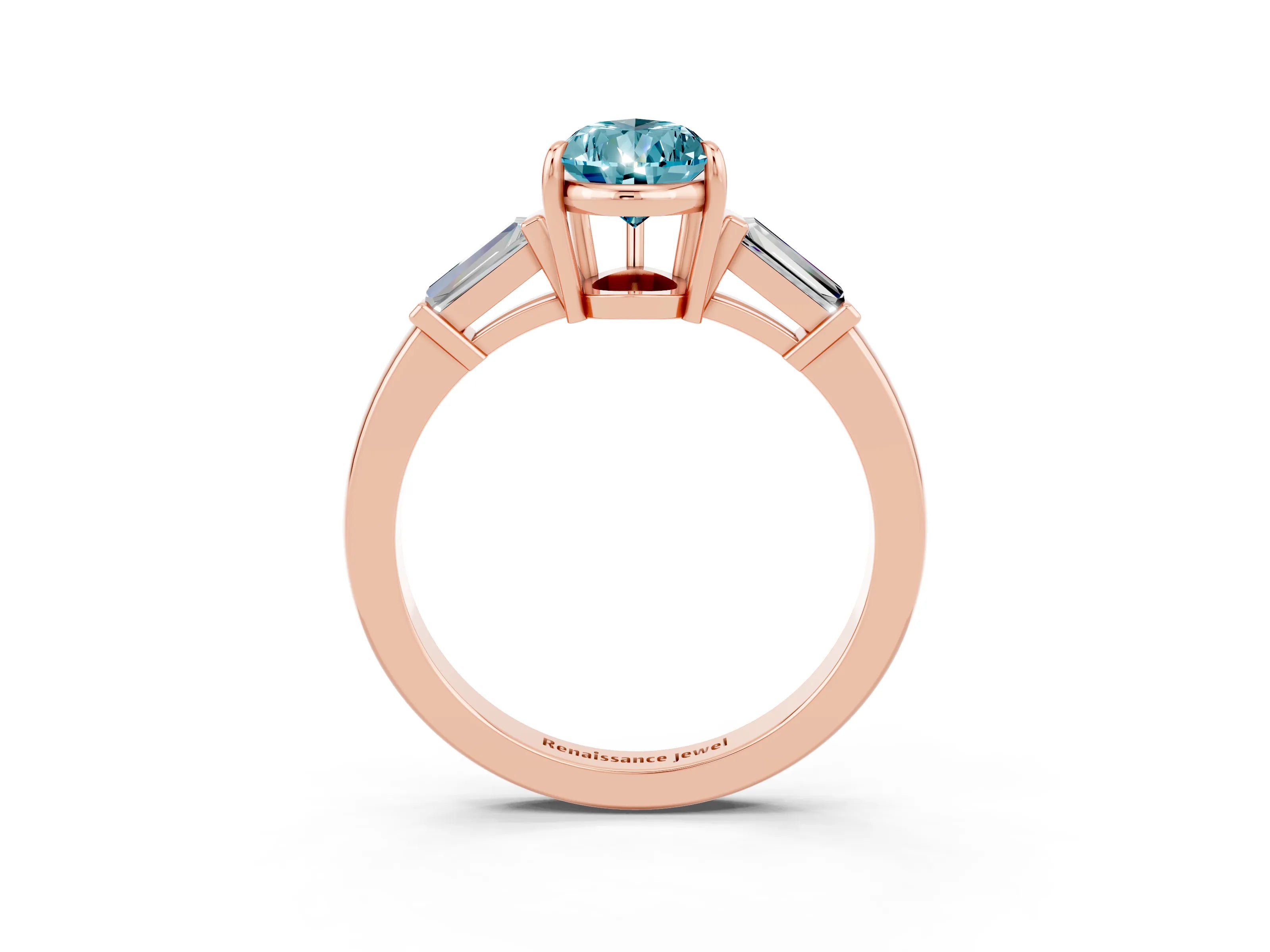 Rose gold Pear Cut Cut Diamond Ring with Tapered Baguette Side Stones in Four-Prong Setting_3