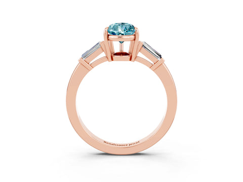 Rose gold Pear Cut Cut Diamond Ring with Tapered Baguette Side Stones in Four-Prong Setting_3