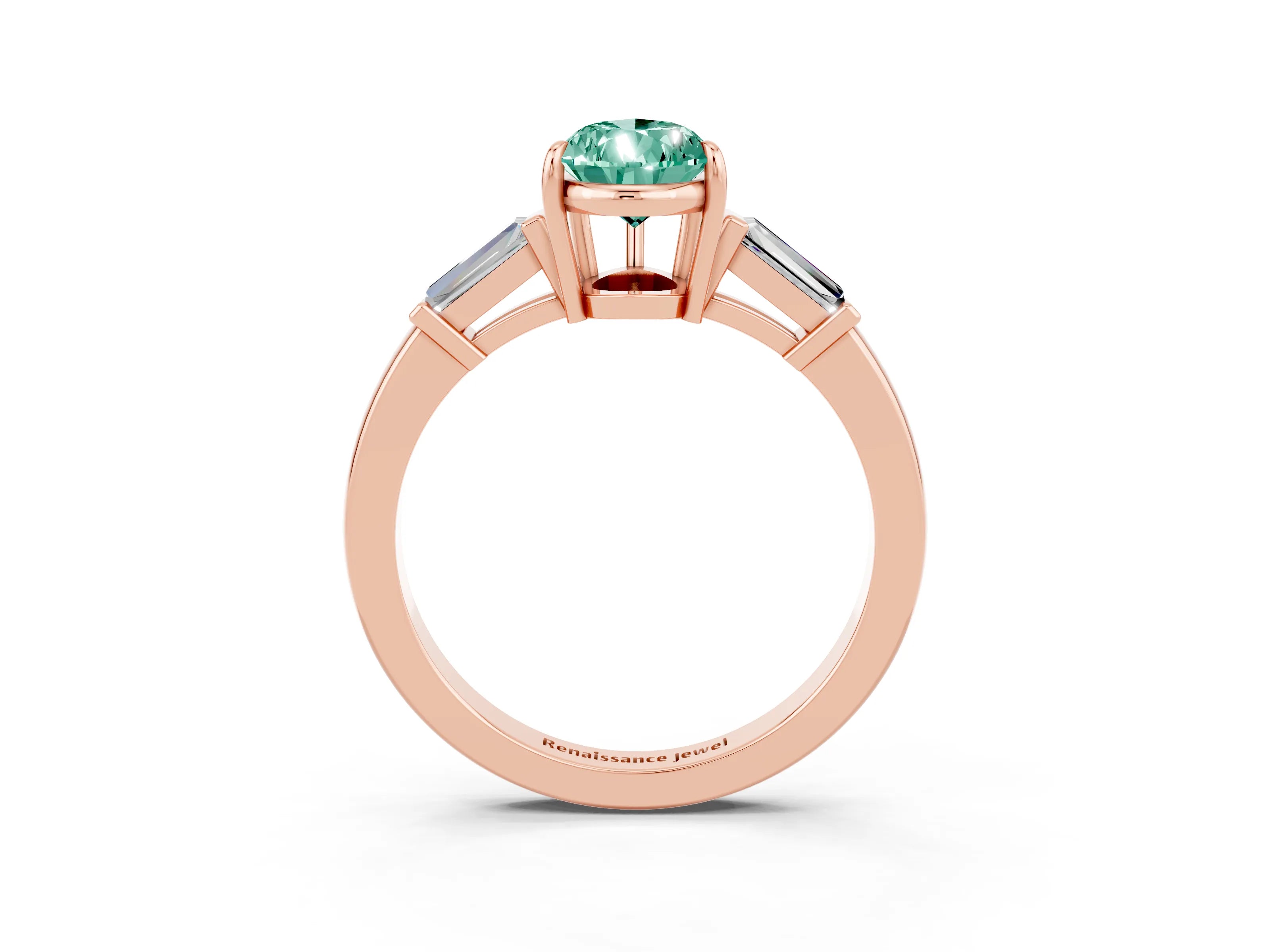Rose gold Pear Cut Cut Diamond Ring with Tapered Baguette Side Stones in Four-Prong Setting_3