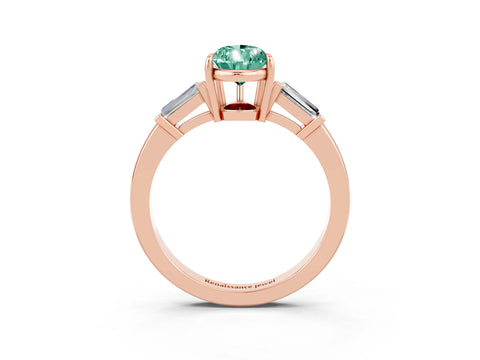Rose gold Pear Cut Cut Diamond Ring with Tapered Baguette Side Stones in Four-Prong Setting_3