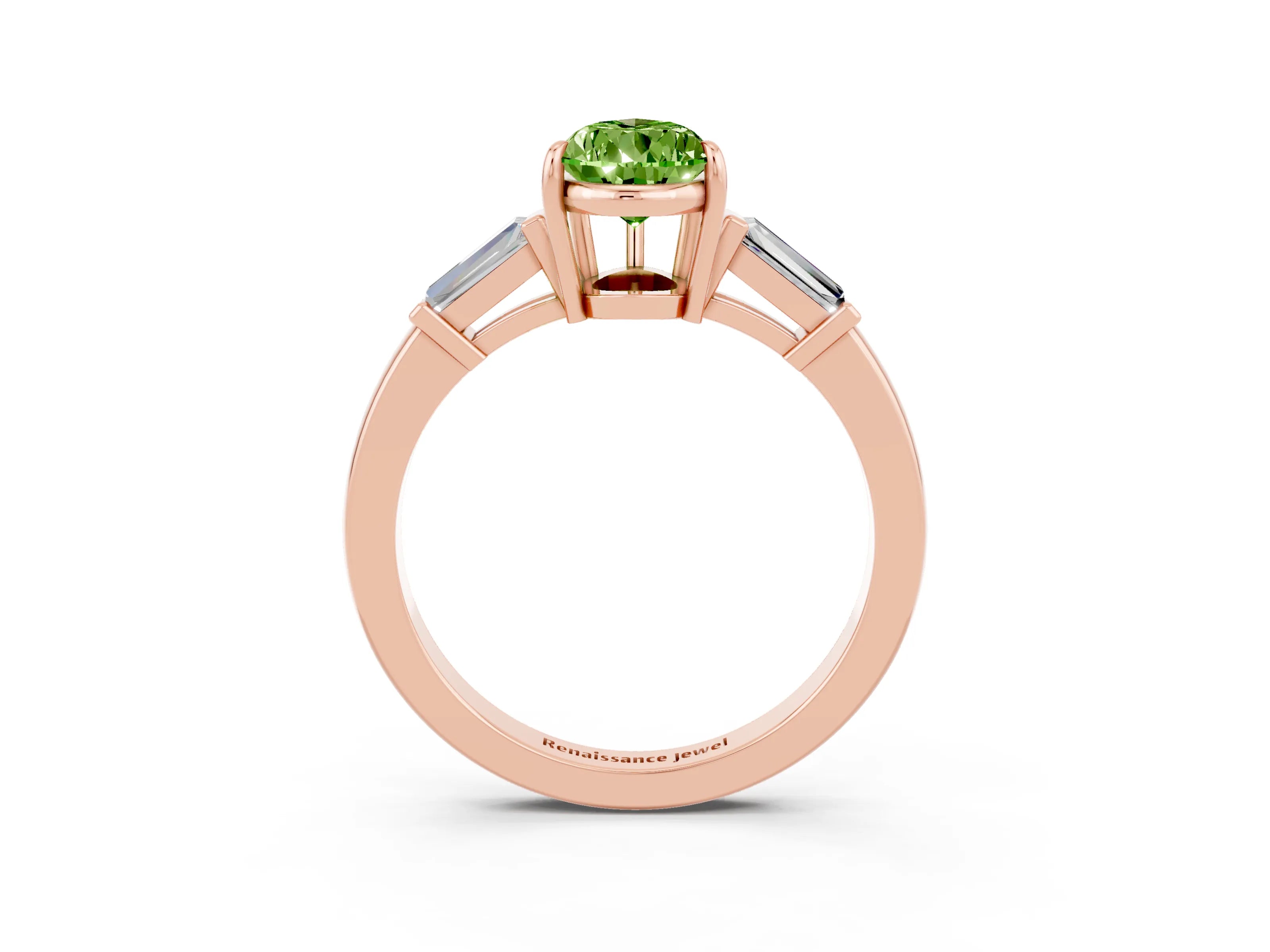 Rose gold Pear Cut Cut Diamond Ring with Tapered Baguette Side Stones in Four-Prong Setting_3