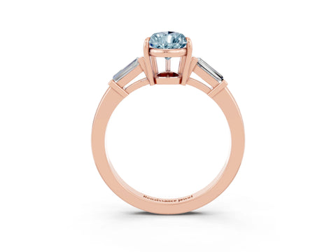 Rose gold Pear Cut Cut Diamond Ring with Tapered Baguette Side Stones in Four-Prong Setting_3
