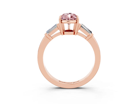 Rose gold Pear Cut Cut Diamond Ring with Tapered Baguette Side Stones in Four-Prong Setting_3