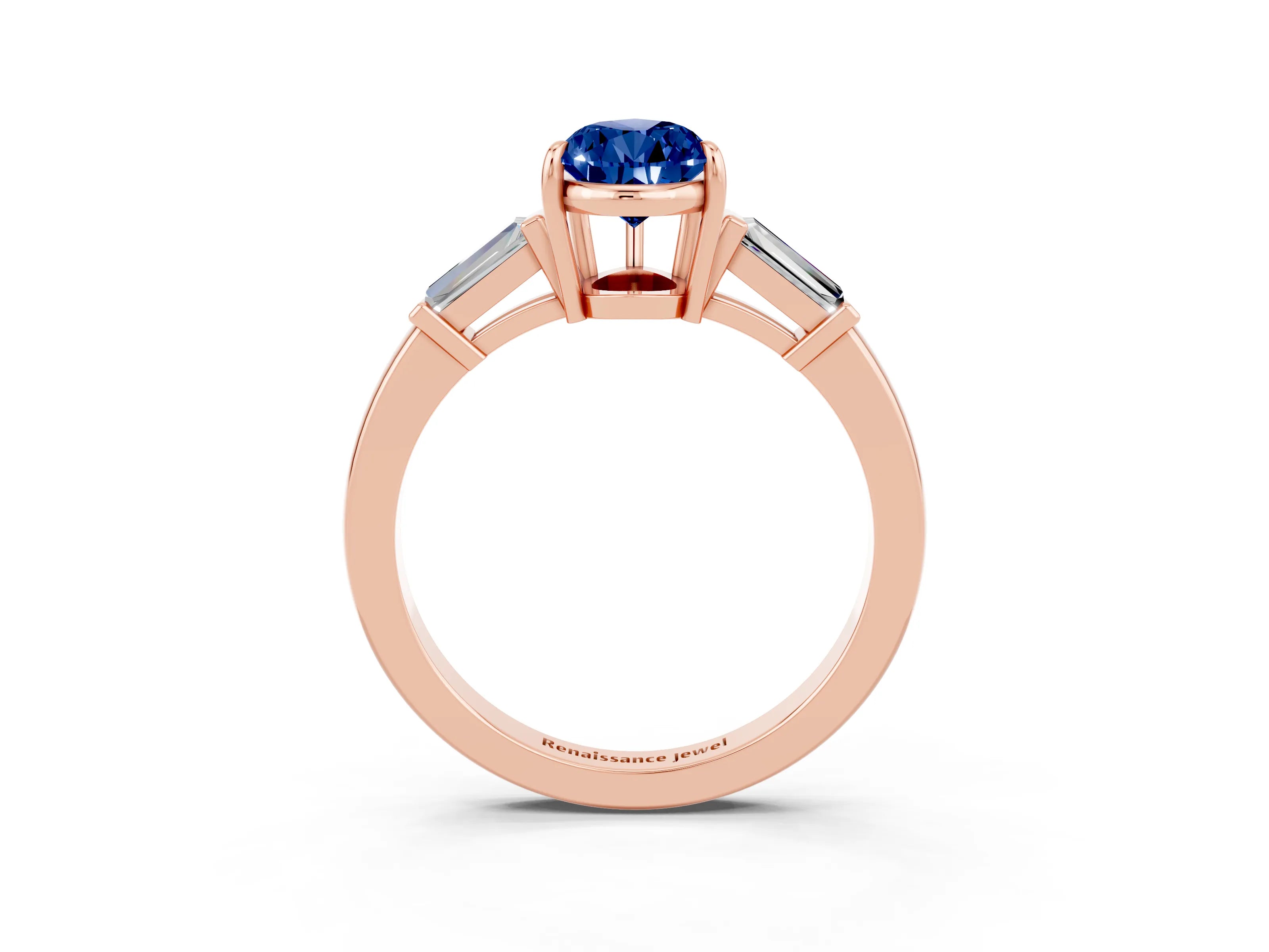 Rose gold Pear Cut Cut Diamond Ring with Tapered Baguette Side Stones in Four-Prong Setting_3