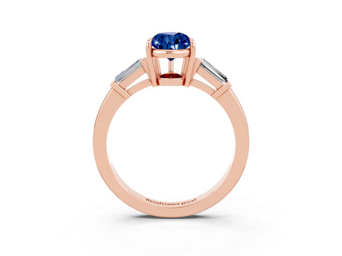 Rose gold Pear Cut Cut Diamond Ring with Tapered Baguette Side Stones in Four-Prong Setting_3