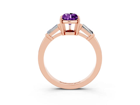 Rose gold Pear Cut Cut Diamond Ring with Tapered Baguette Side Stones in Four-Prong Setting_3