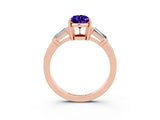 Rose gold Pear Cut Cut Diamond Ring with Tapered Baguette Side Stones in Four-Prong Setting_3