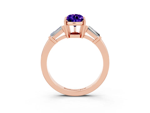 Rose gold Pear Cut Cut Diamond Ring with Tapered Baguette Side Stones in Four-Prong Setting_3