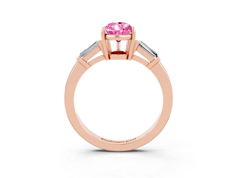 Rose gold Pear Cut Cut Diamond Ring with Tapered Baguette Side Stones in Four-Prong Setting_3
