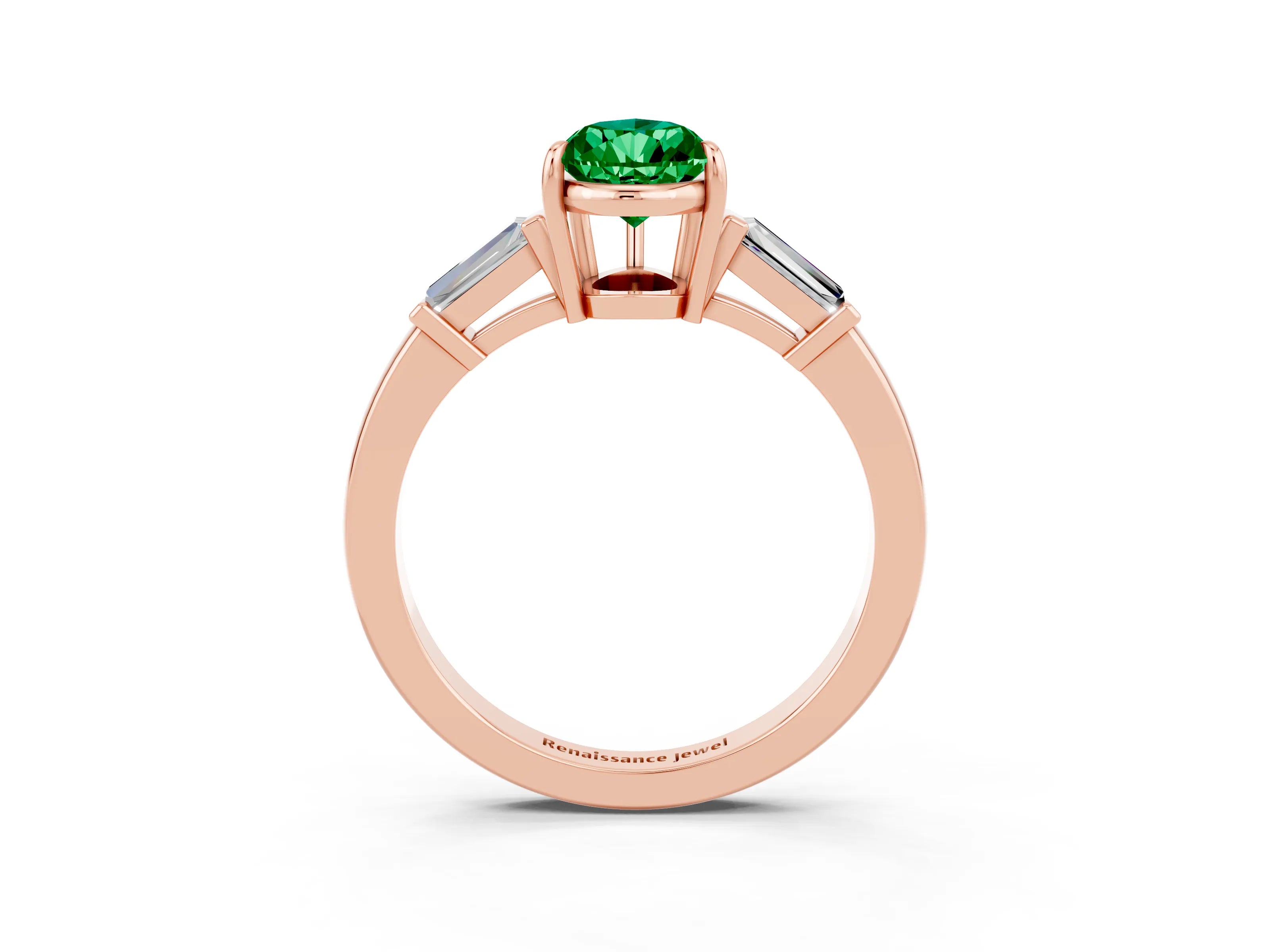 Rose gold Pear Cut Cut Diamond Ring with Tapered Baguette Side Stones in Four-Prong Setting_3