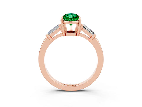 Rose gold Pear Cut Cut Diamond Ring with Tapered Baguette Side Stones in Four-Prong Setting_3