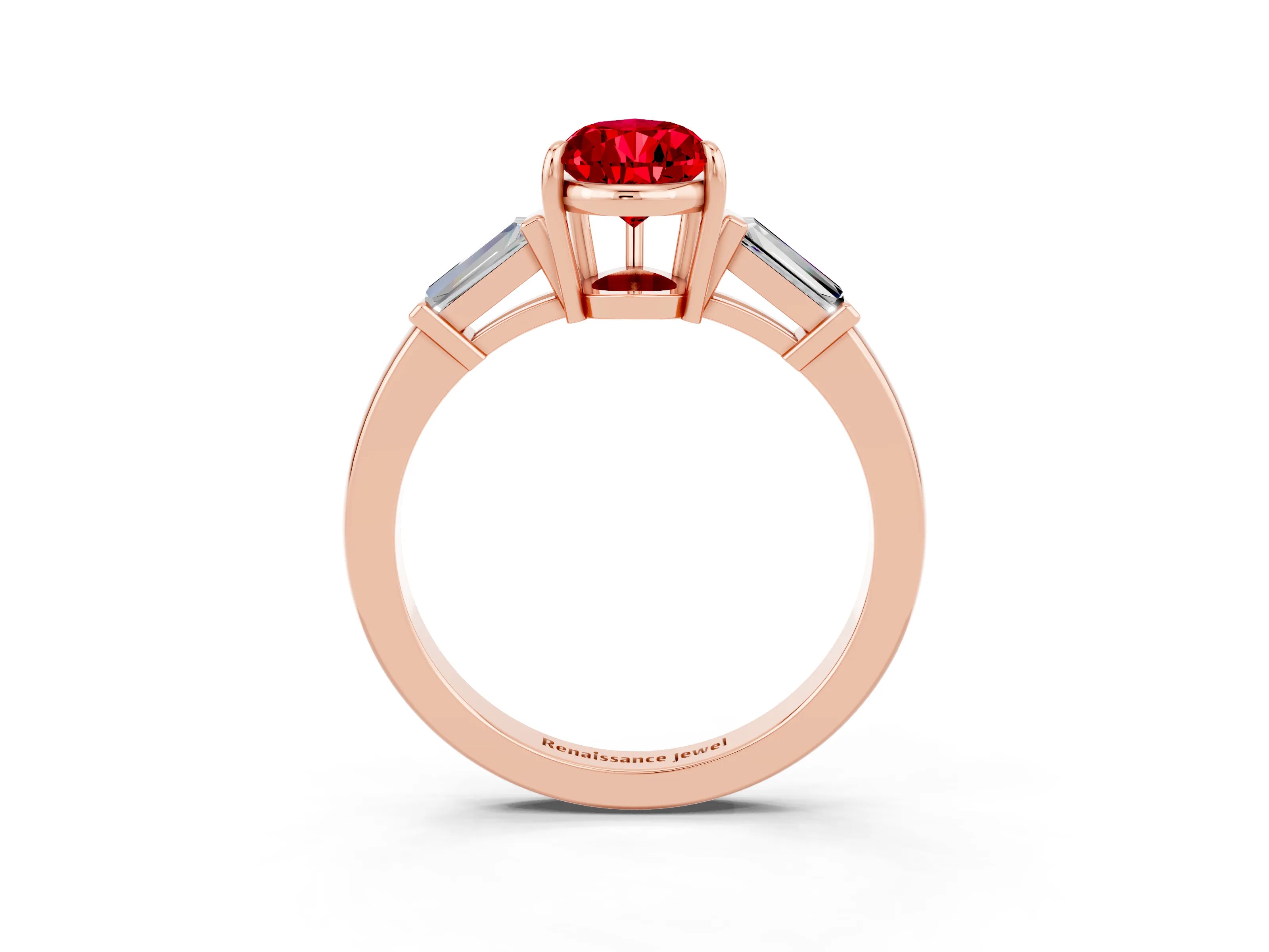 Rose gold Pear Cut Cut Diamond Ring with Tapered Baguette Side Stones in Four-Prong Setting_3